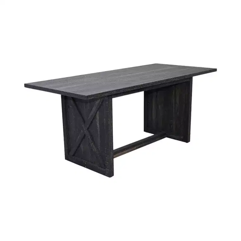 Homy Casa Rectangular Dining Table with X-Frame Base, Farmhouse Industrial Style for Dining Room, Black Wood