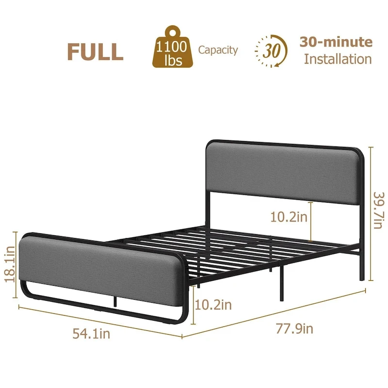 Bed Frame with Upholstered Headboard and Footboard