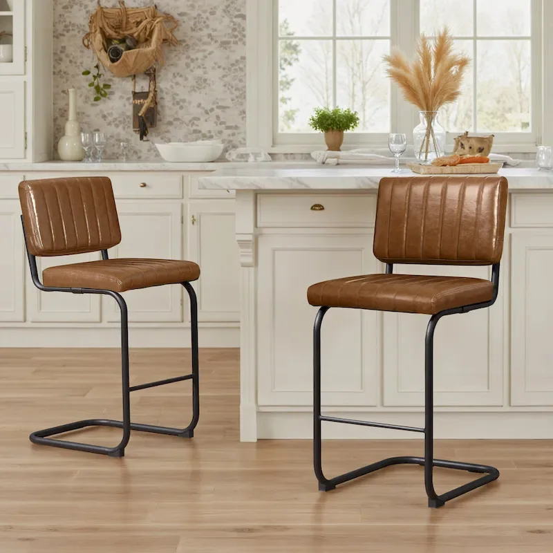 Art Leon Rustic Upholstered Counter Height Bar Stools (Set of 2)