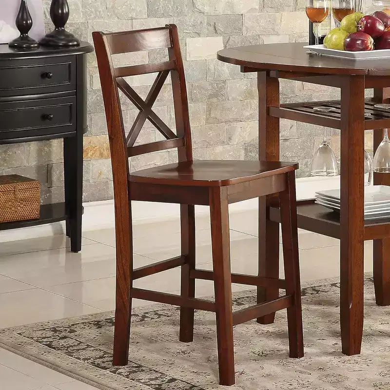 Set of 2 Armless X-Back Counter Height Chairs - Cherry / Cream - Seats 2