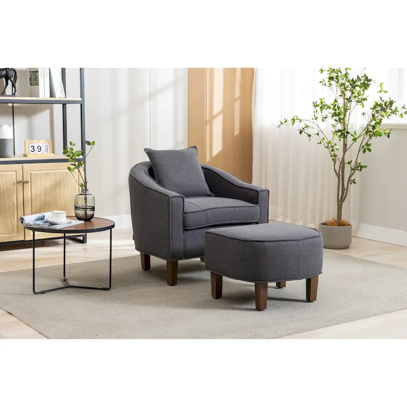 Upholstered Barrel Accent Chair with Ottoman