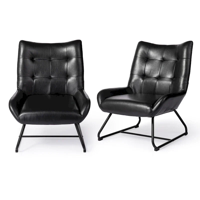 Glitzhome Set of 2 35.5H Leatherette Wingback Accent Chairs With Metal Legs