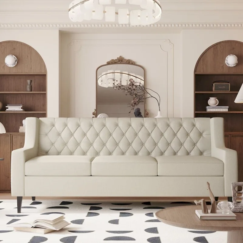 Mid Century Modern Button Tufted Backrest Foam Couches