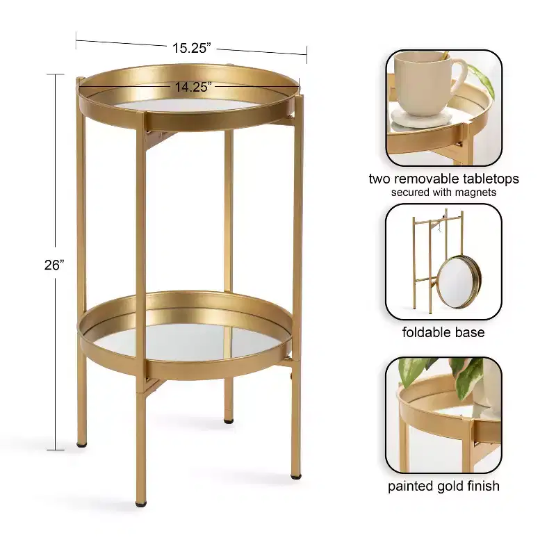 Round 2-Tier Metal Foldable Tray Table