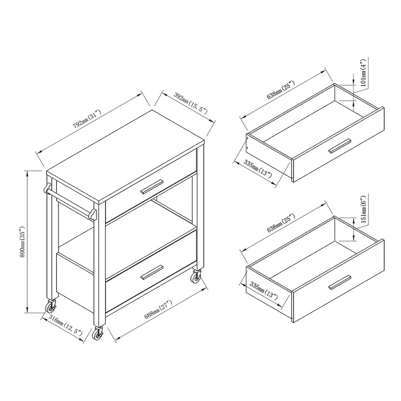 Newsom Modern 2-Drawer Caster Serving Cart with Towel Bar by Furniture of America
