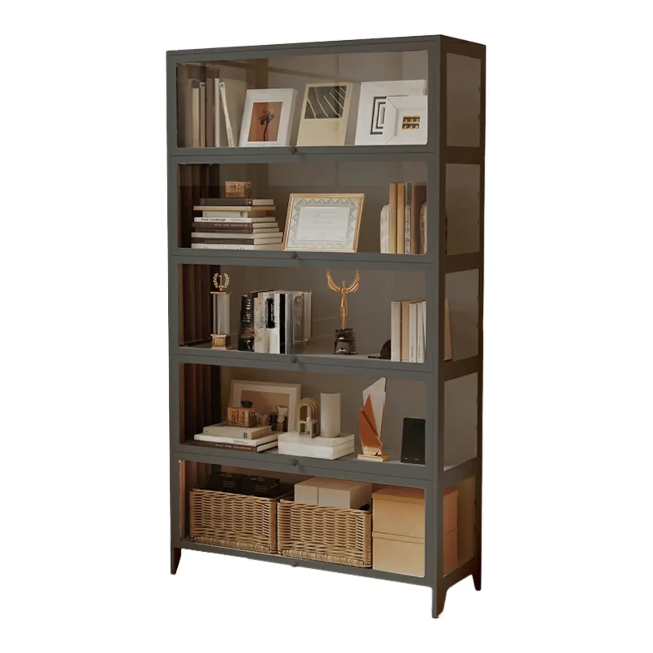 White 5-Tier Modern Metal Closed Back Bookcase