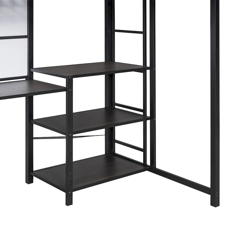 Metal Loft Bed with 3 Shelves and Ladder