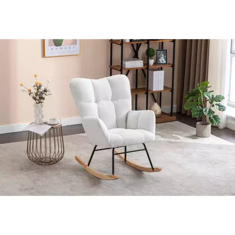 MAYEERTY Teddy Fabric Nursery Rocking Chair, Indoor Living Room Use, Ivory
