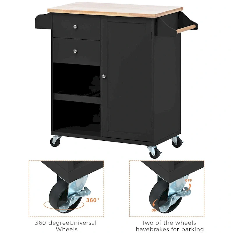 41.3 in. Rolling Kitchen Island with Spice Rack and Two Drawers