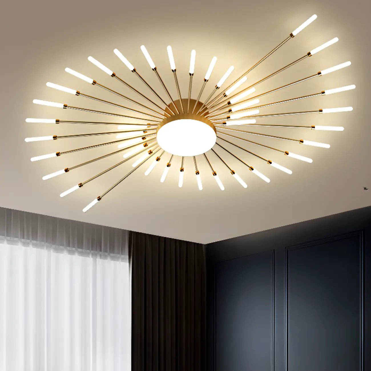 Modern Gold Metal Sputnik Semi Flush Ceiling Light