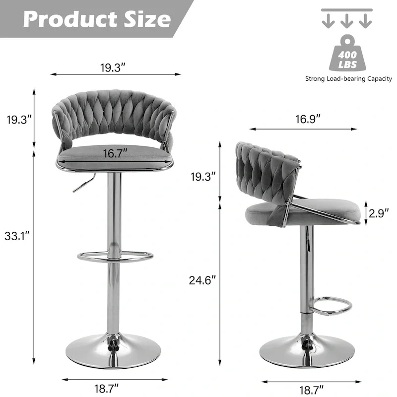 Set of 4 Bar Stool Adjustable Height with Swivel Seat
