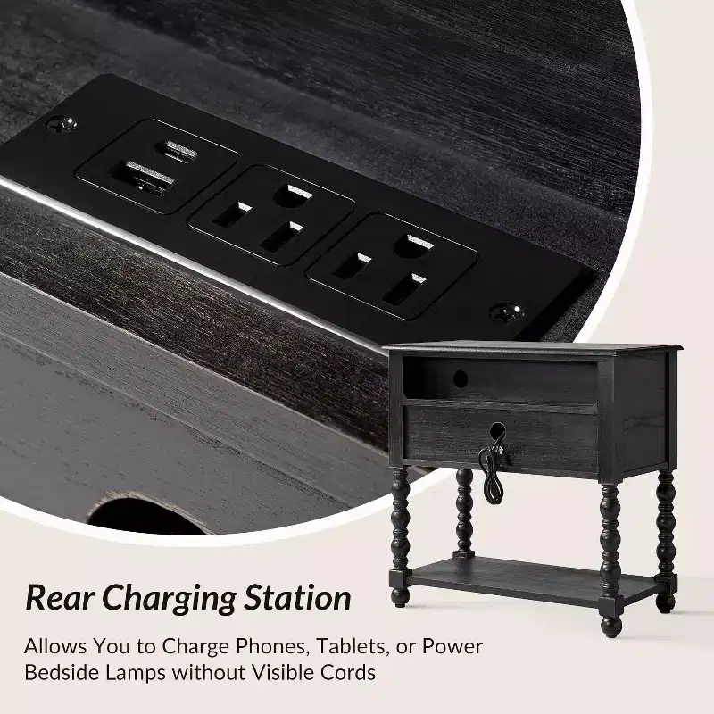 Jerardo 30 Tall 2-Drawer End Table with Built-in Charging Outlets Set of 2|ARTFUL LIVING DESIGNS