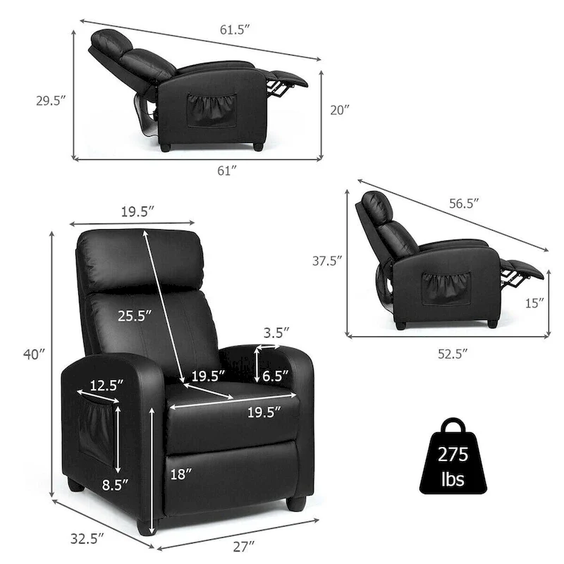 Massage Recliner Chair Single Sofa Padded Seat w/ Footrest