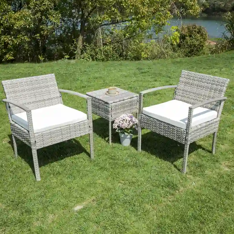 3-piece Patio Wicker ConversationSet with Coffee Table