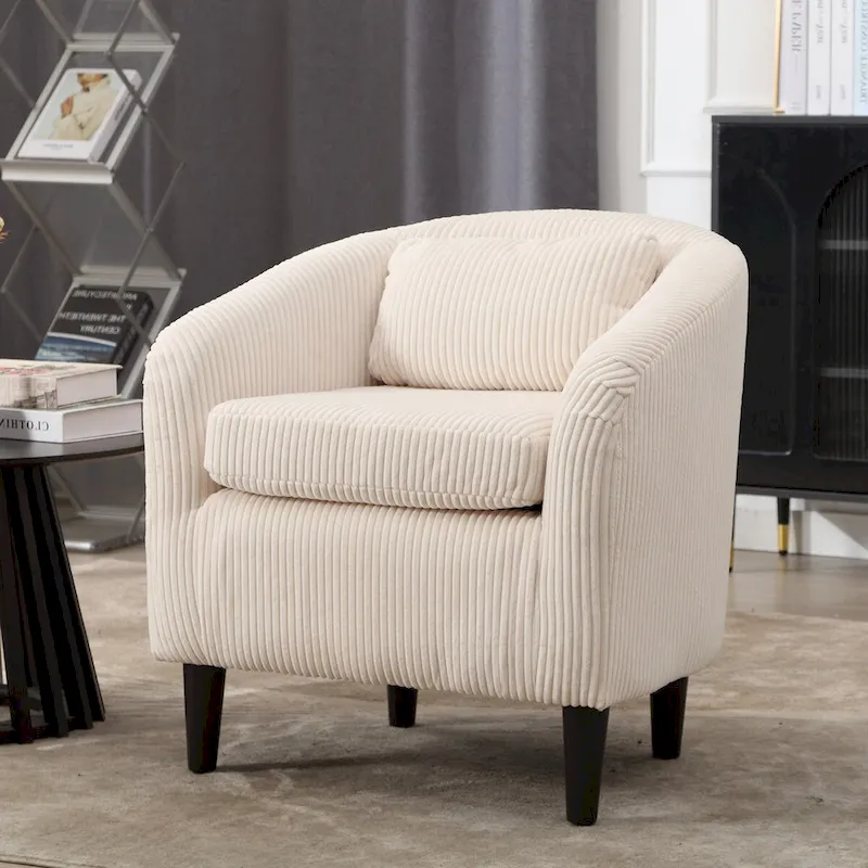 Corduroy Upholstered Century Modern Style Wooden Frame Single Armchair