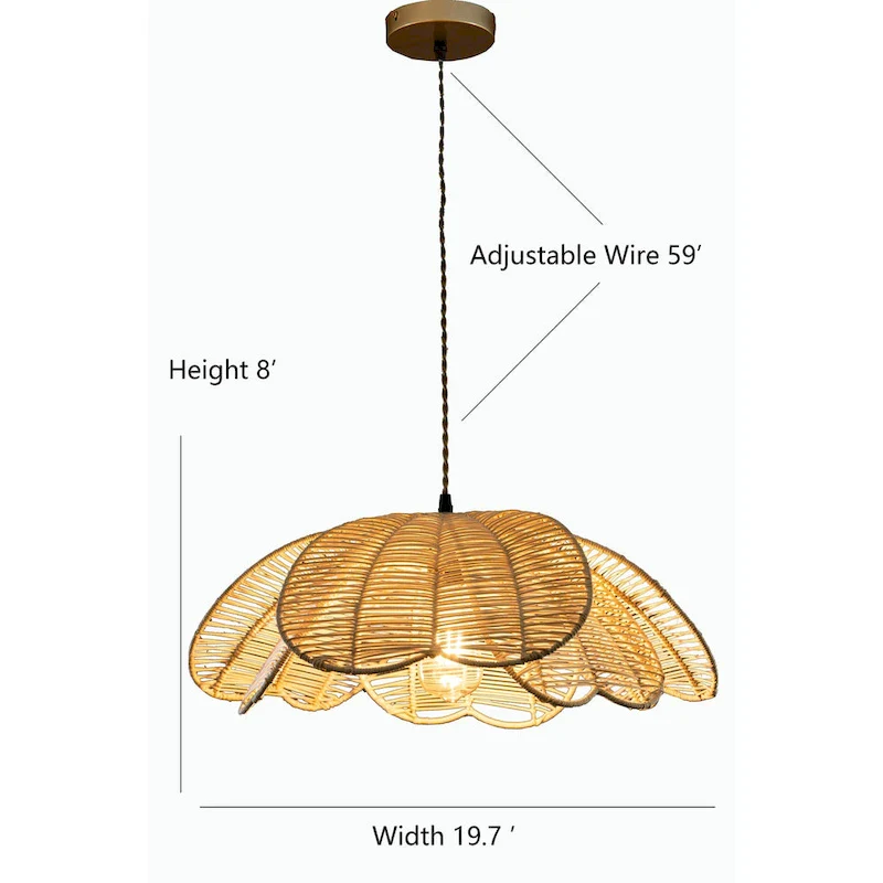 Boho Rattan Flower Pendant Light Coastal Hanging Fixture Light - 20  Wide