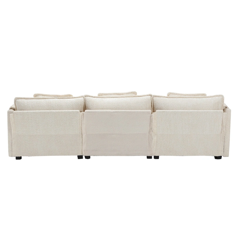 Beige 112.2 L-Shape 4-Seater Sectional Sofa in Modern Boucle Fabric with Removable Cushions and Detachable Armrests