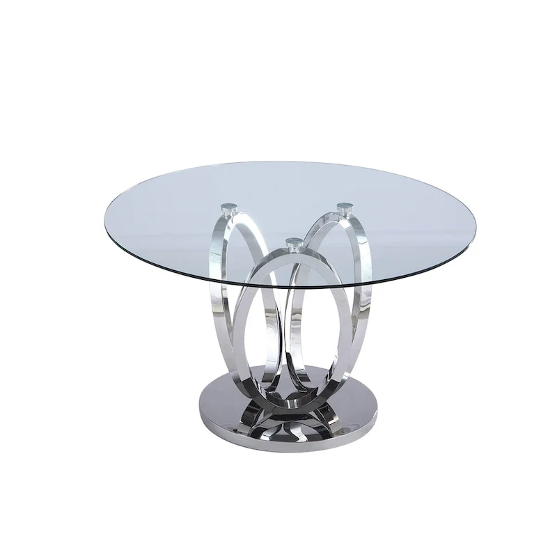 Somette Ema Round Glass Top Dining Table - Steel