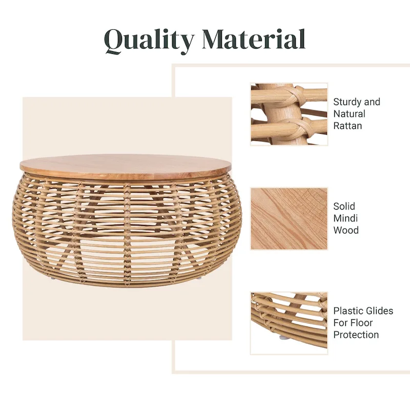 The Curated Nomad Doolittle Round Rattan Coffee Table