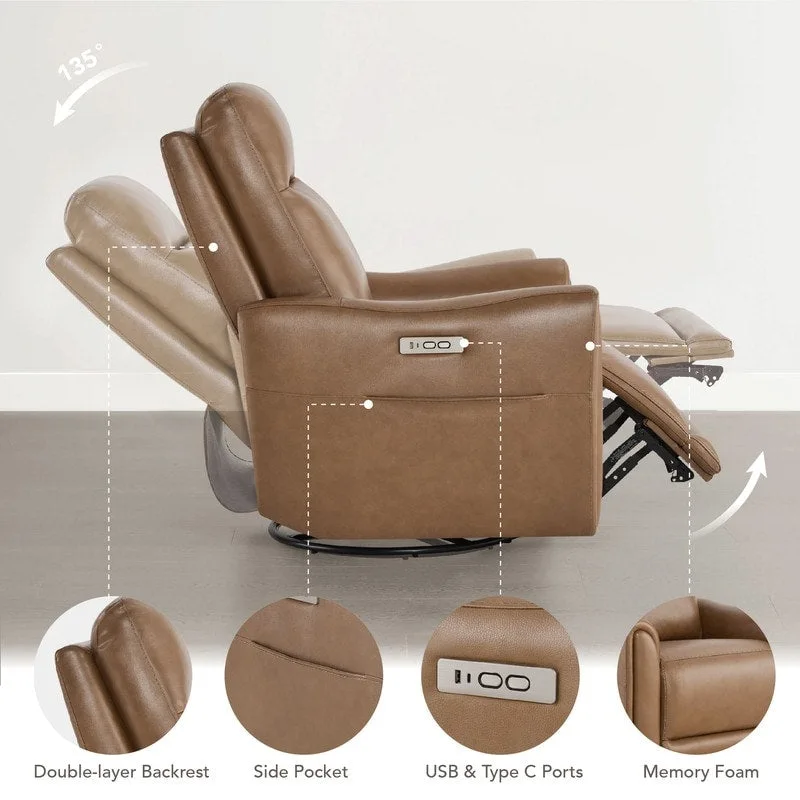 Farley Power Swivel Genuine Leather Recliner Chair Nursery Glider