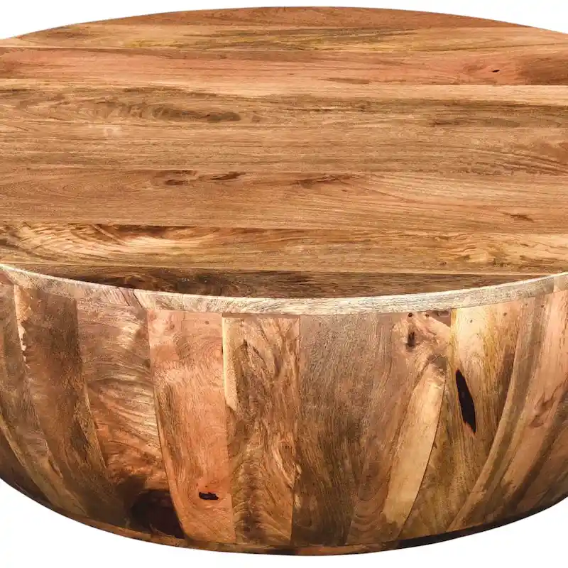 Arthur Mango Wood Coffee Table In Round Shape, Dark Brown