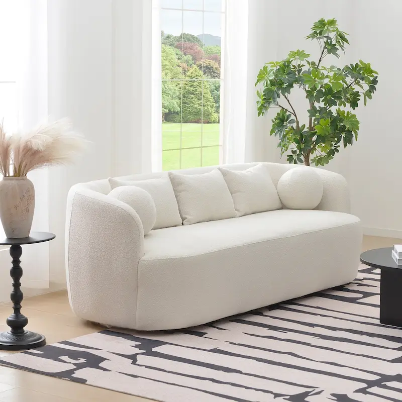 KINWELL Sherpa Boucle Upholstered 3-Seater Sofa Couch, 85 W