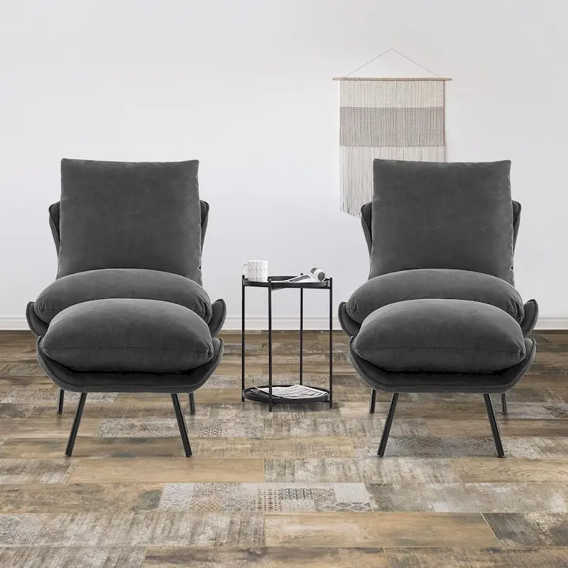 MCombo Set of 2 Accent Chair with Ottoman, Leathaire Fabric LW951