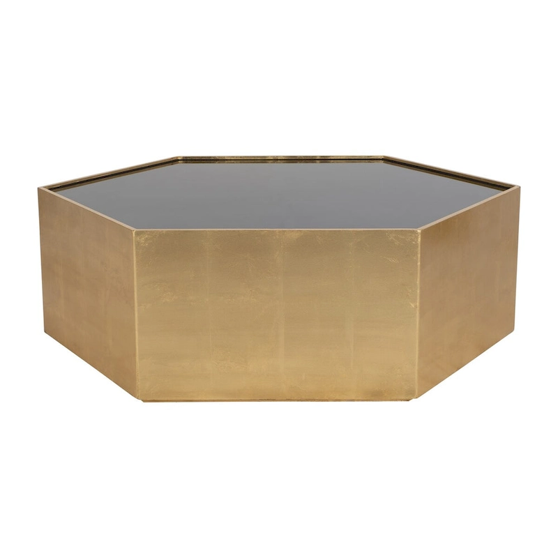 Sagebrook Home Glam Modern Wood Gold Hexagon Glass Top Coffee Table - 48 x 42 x 16