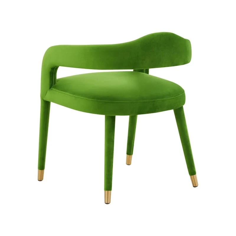 Green Velvet Dining Chair - Single Seater with Gold Legs