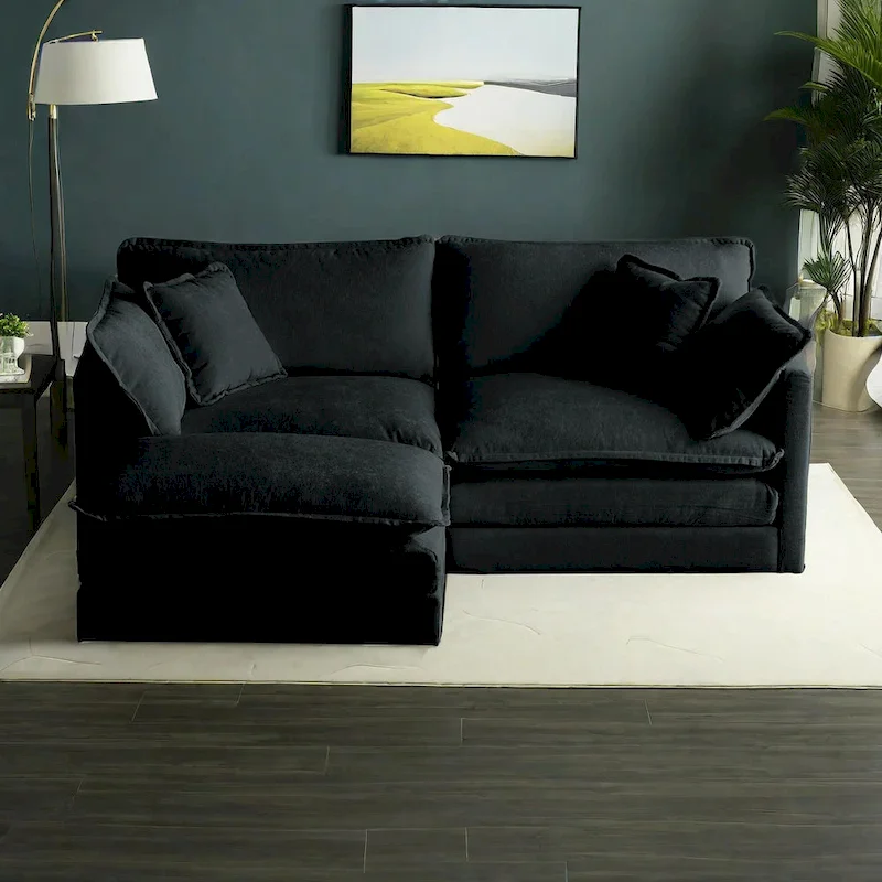 3-Piece Modular Chenille Upholstered L-Shaped Sectional Sofa with Ottoman