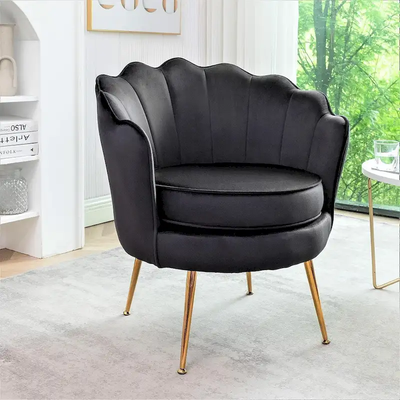 Cavett 28.3  Wide Velvet Barrel Chair with Gold Metal Legs