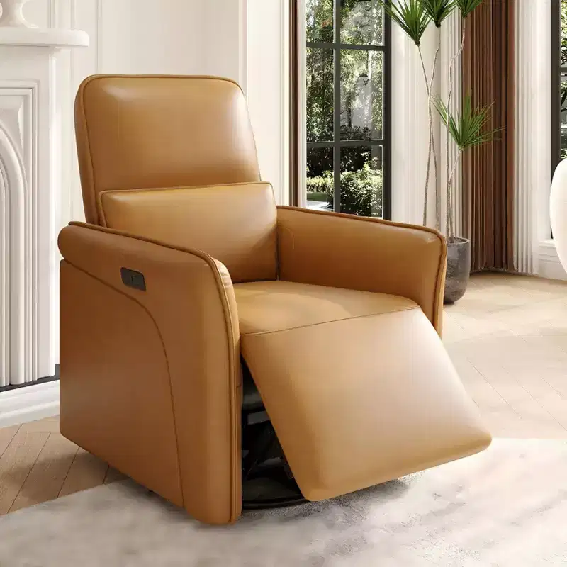 Power Recliner Chair with 360 Swivel & Charging, Electric Glider Rocker with Lumbar Support for Living Room or Nursery, Brown