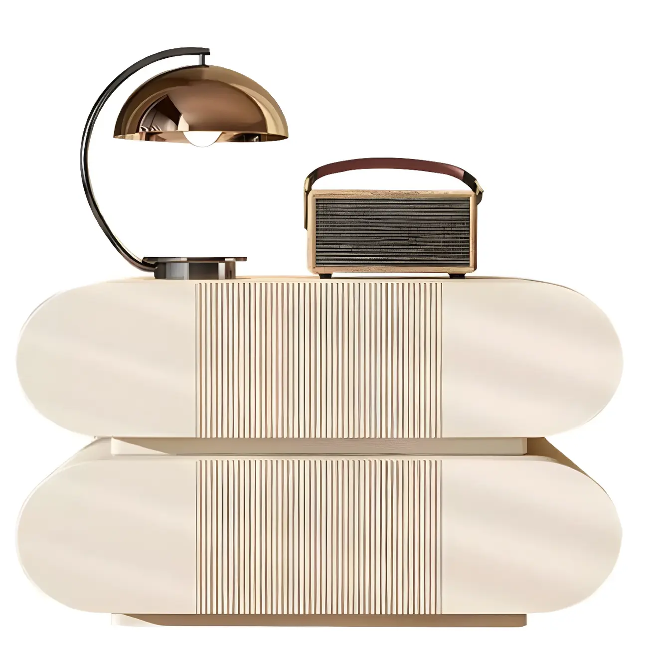 Modern Wood Striped White 2-Drawer Nightstand