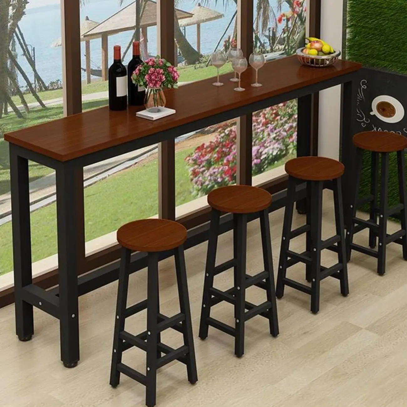 Modern Brown Wooden Fixed Top Bar Tables