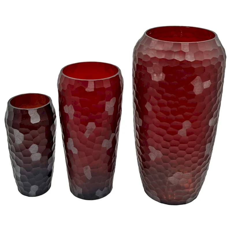 Set of 3 Decorative Handmade Glass Artistic Jug Vase in Red