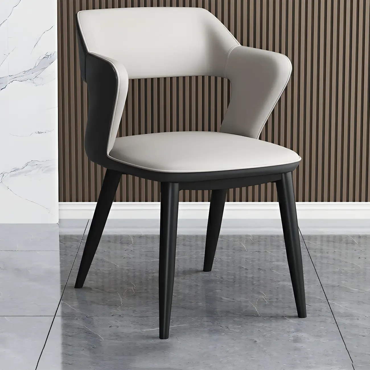 Modern Armchair Open Back Faux Leather Dining Chair