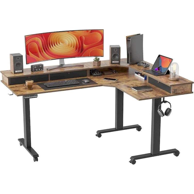 FEZIBO/Home Office Furniture/Brown&Black/Wood/Standing Desk/Desks