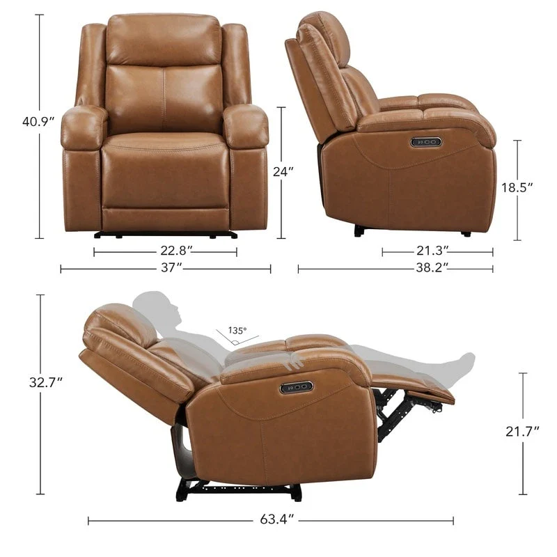 Brown Leather Power Recliner with Headrest - Single Seat