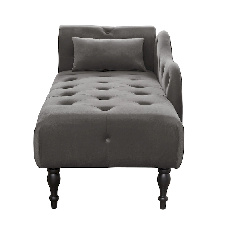Modern 60.6  Velvet Upholstered Buttons Tufted Chaise Lounge Chair with Solid Wood Legs and Nailheads