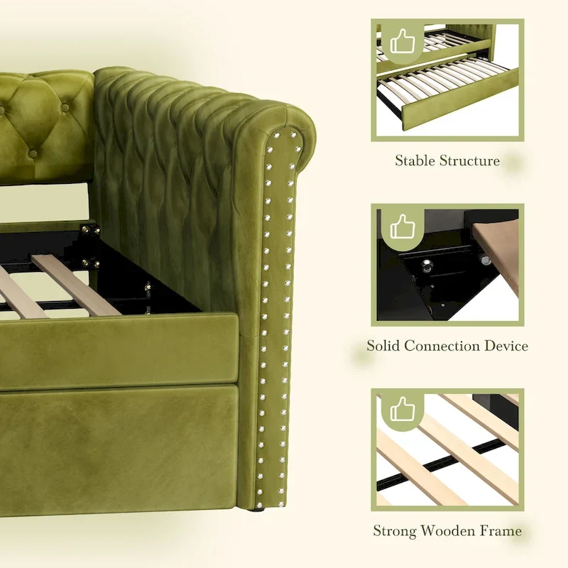 Christopher Knight Home - Augusta Velvet Upholstered Tufted Daybed with Trundle Design