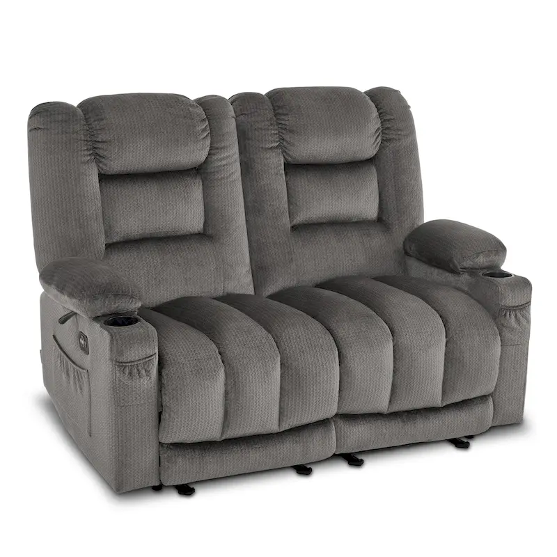 MCombo Power Reclining Loveseat Sofa with Heat and Massage, Fabric PR648