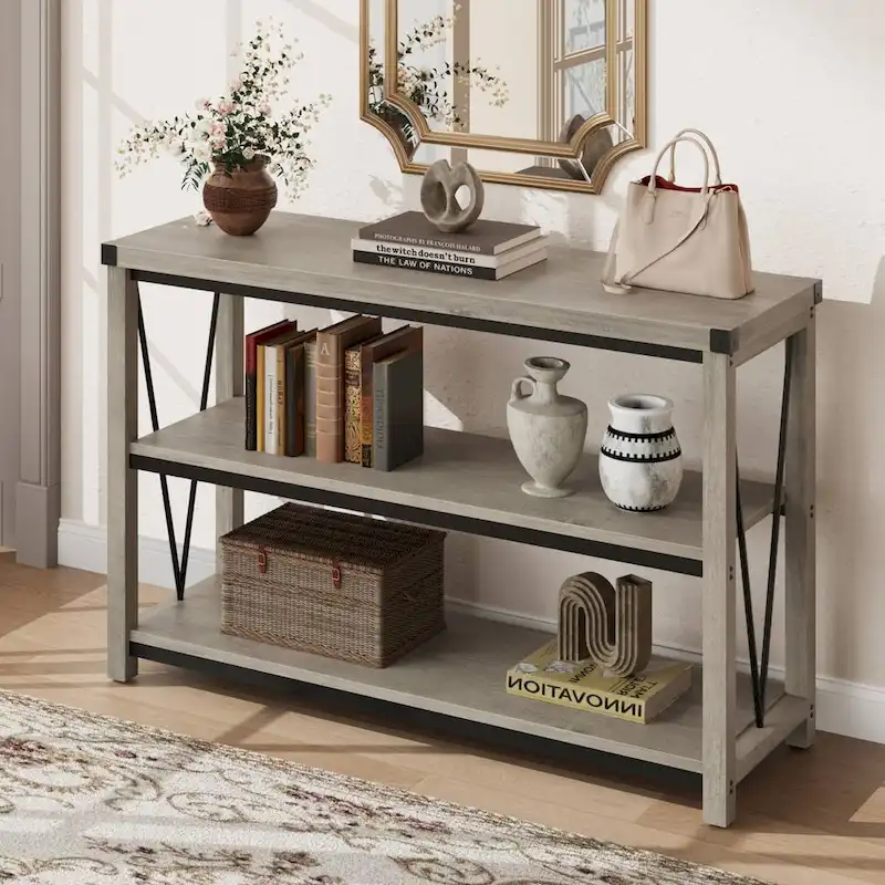 3 Tier Wood Narrow Farmhouse Entryway Table, Console Table