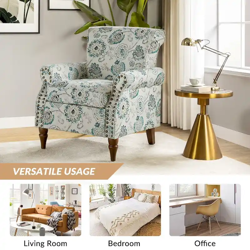 Nyctelius Traditional Polyester Accent Chair with Rolled Arms and Nailhead Trim by HULALA HOME