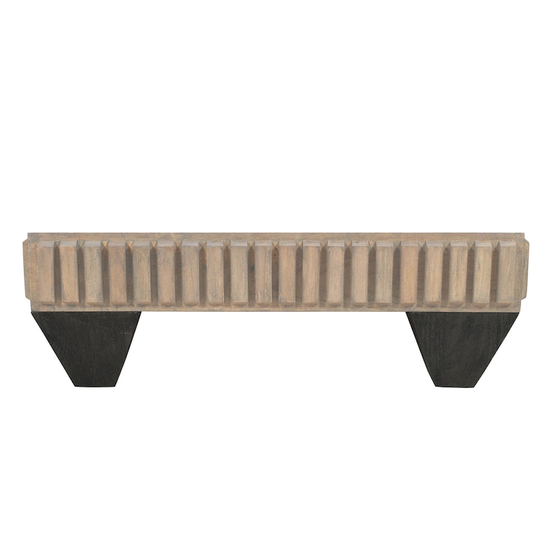 Tokyo Inspired 36 Inch Square Mango Wood Coffee Table - Handcrafted with Elegant Sandblasted Gray Finish And Tapered Legs