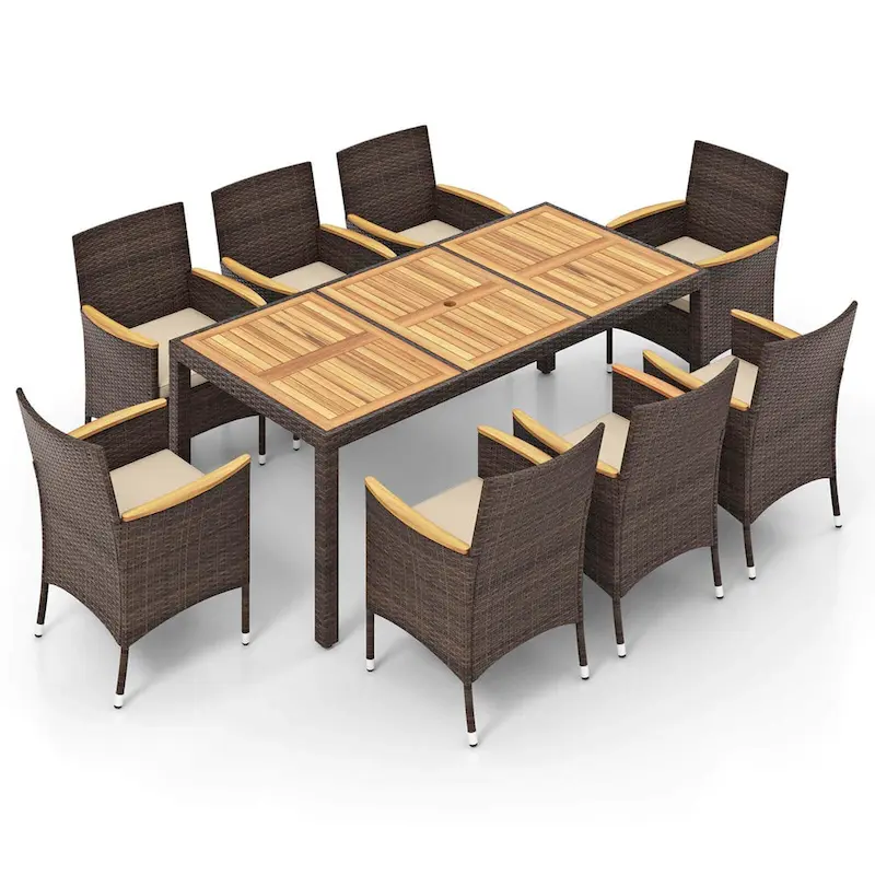 Costway 9PCS Outdoor Dining Set with Acacia Wood Table Top Patio