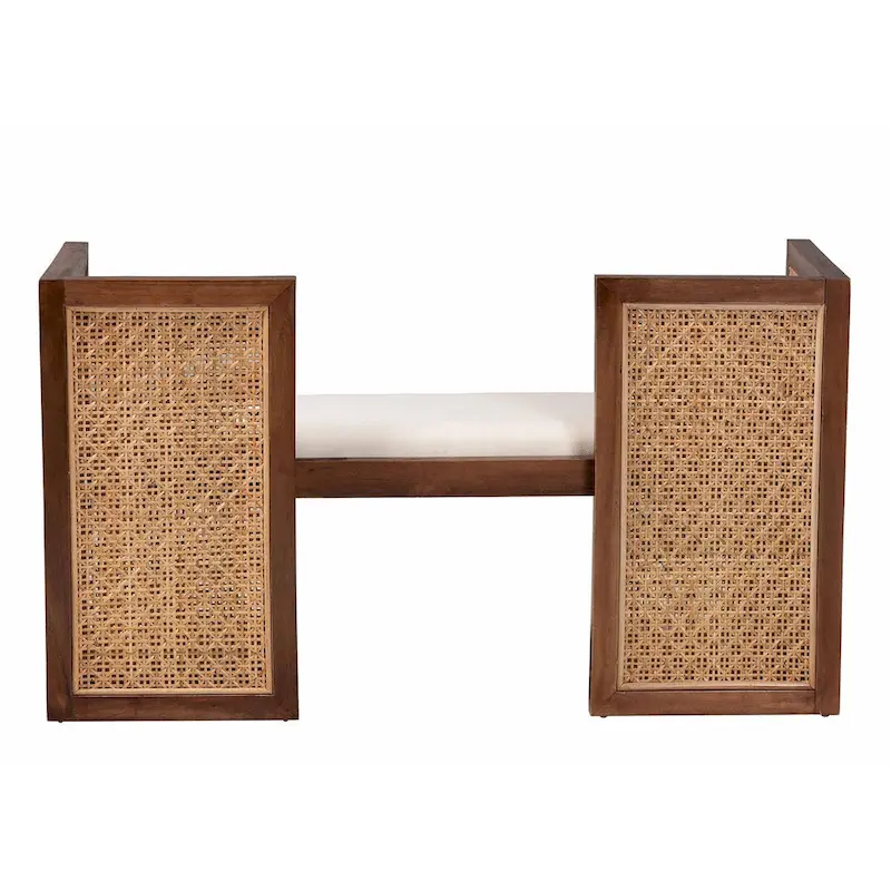 Lovina Bohemian Light Honey Rattan and Acacia Wood Accent Bench