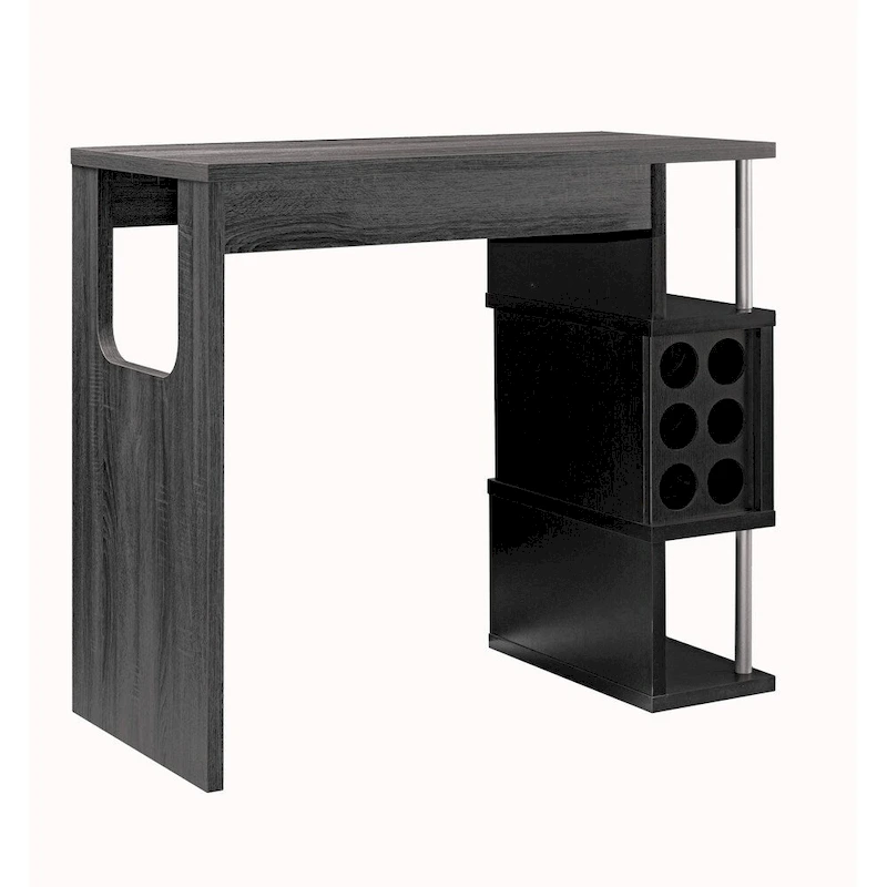 Transitional Style Wooden Bar Table with 3 Tier Side Shelves, Gray