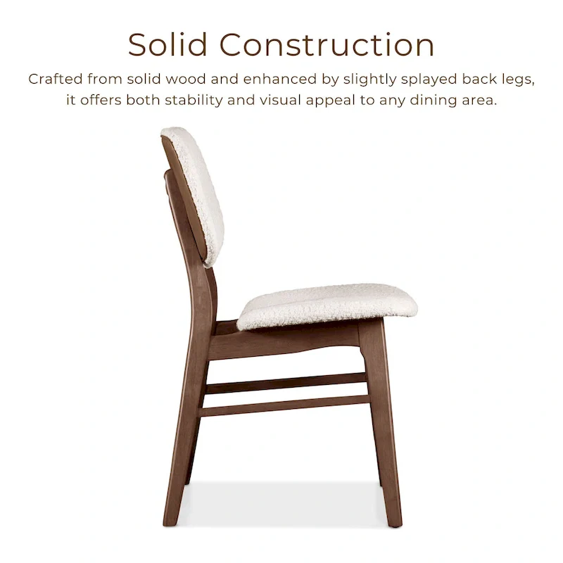 Mid-century 2-Pack Walnut Dining Chair Set with Boucle Upholstery