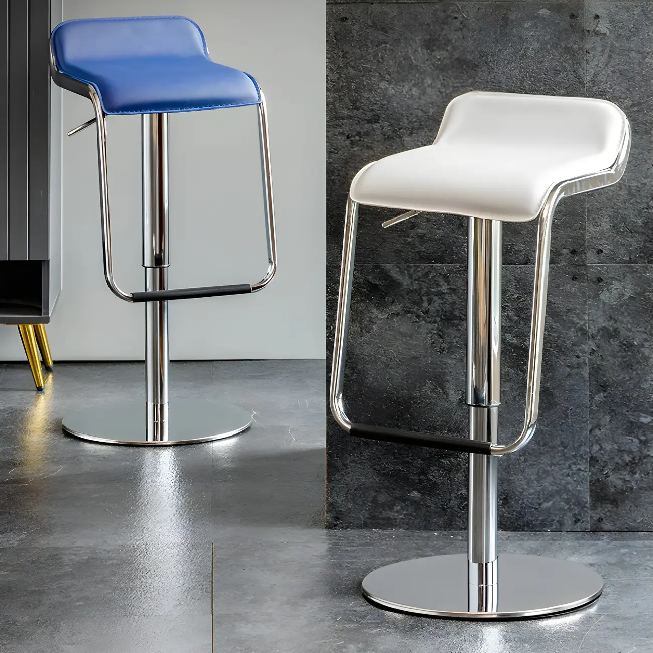 Modern Pedestal Swivel Bar Stool Adjustable Height Low Back Faux Leather
