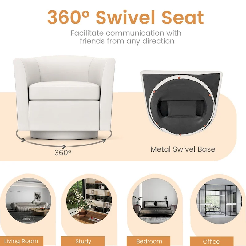 Swivel Barrel Chair with Ottoman Footrest Curved Backrest